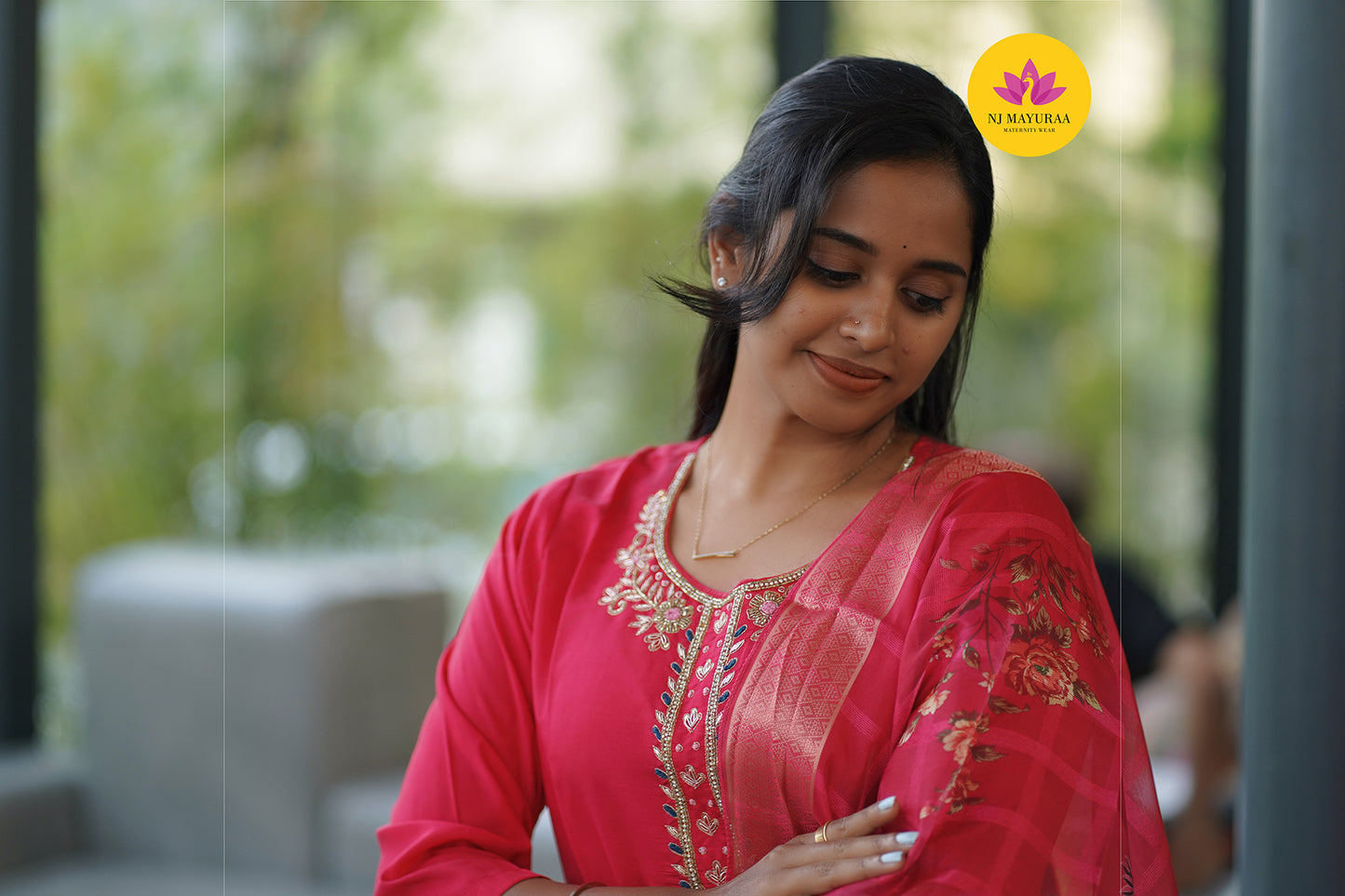 Jaya19-kurti 3pcs set ( top & pant with dupatta) Non feeding