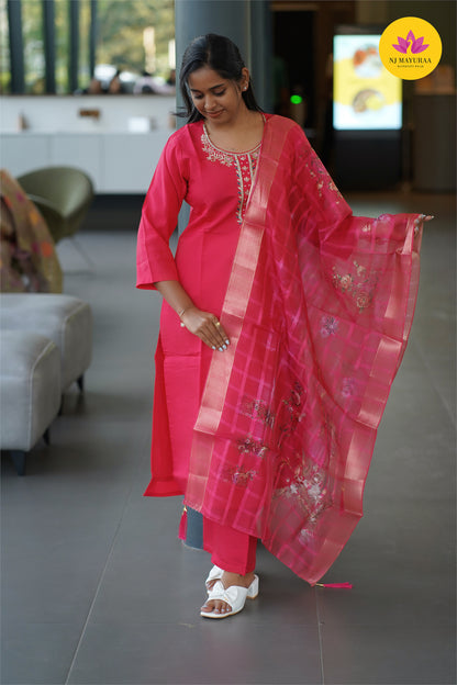 Jaya19-kurti 3pcs set ( top & pant with dupatta) Non feeding