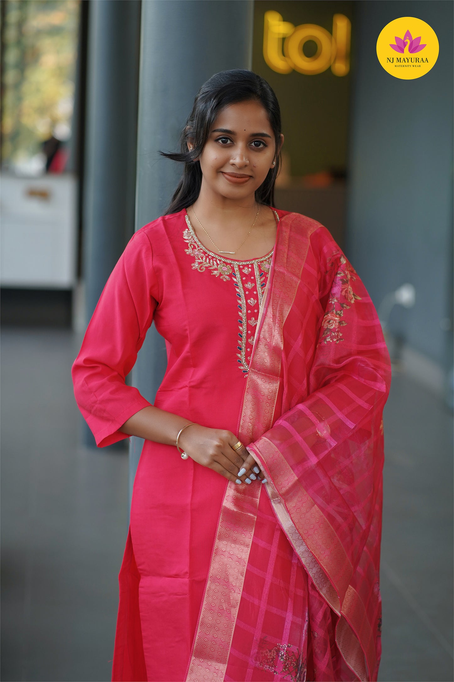 Jaya19-kurti 3pcs set ( top & pant with dupatta) Non feeding