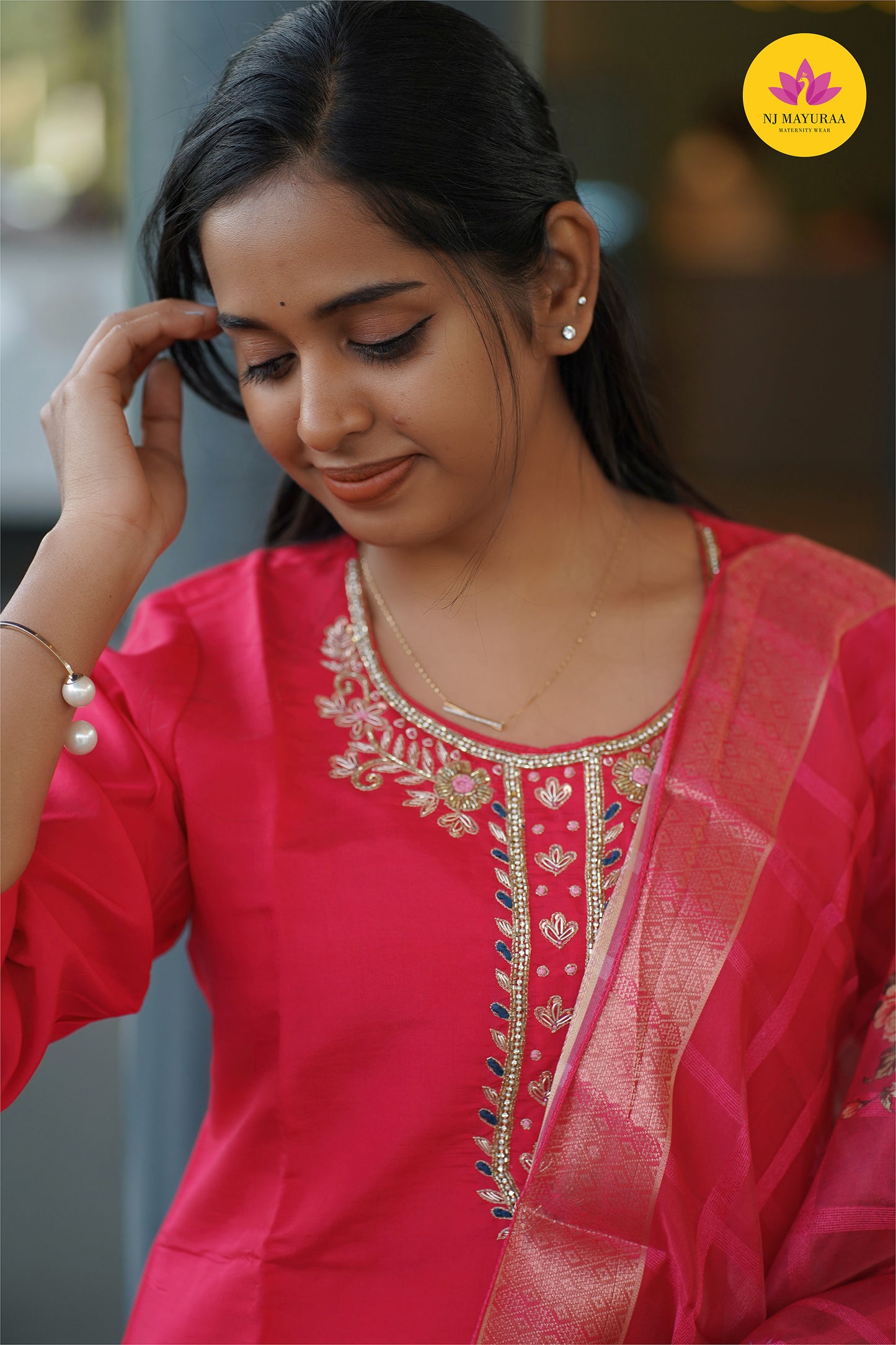 Jaya19-kurti 3pcs set ( top & pant with dupatta) Non feeding