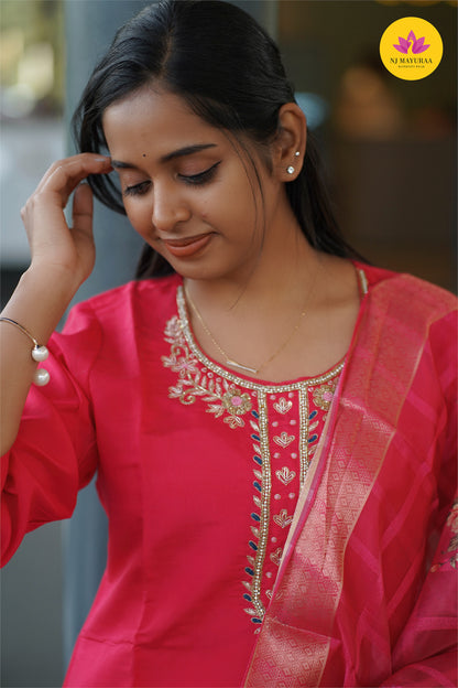 Jaya19-kurti 3pcs set ( top & pant with dupatta) Non feeding