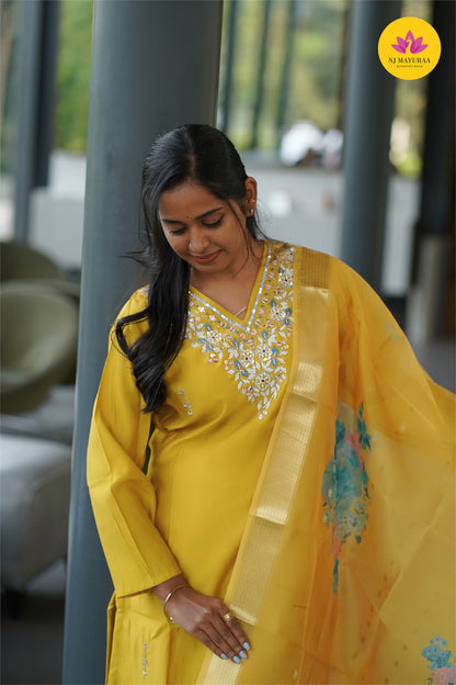 Jaya20-kurti 3pcs set ( Top & pant with dupatta ) Non feeding