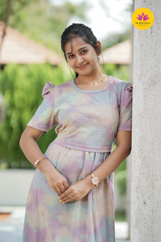 Valli 56 Glitter Fabric dye and Die -ZIPLESS MATERNITY WEAR PUFF SLEEVE