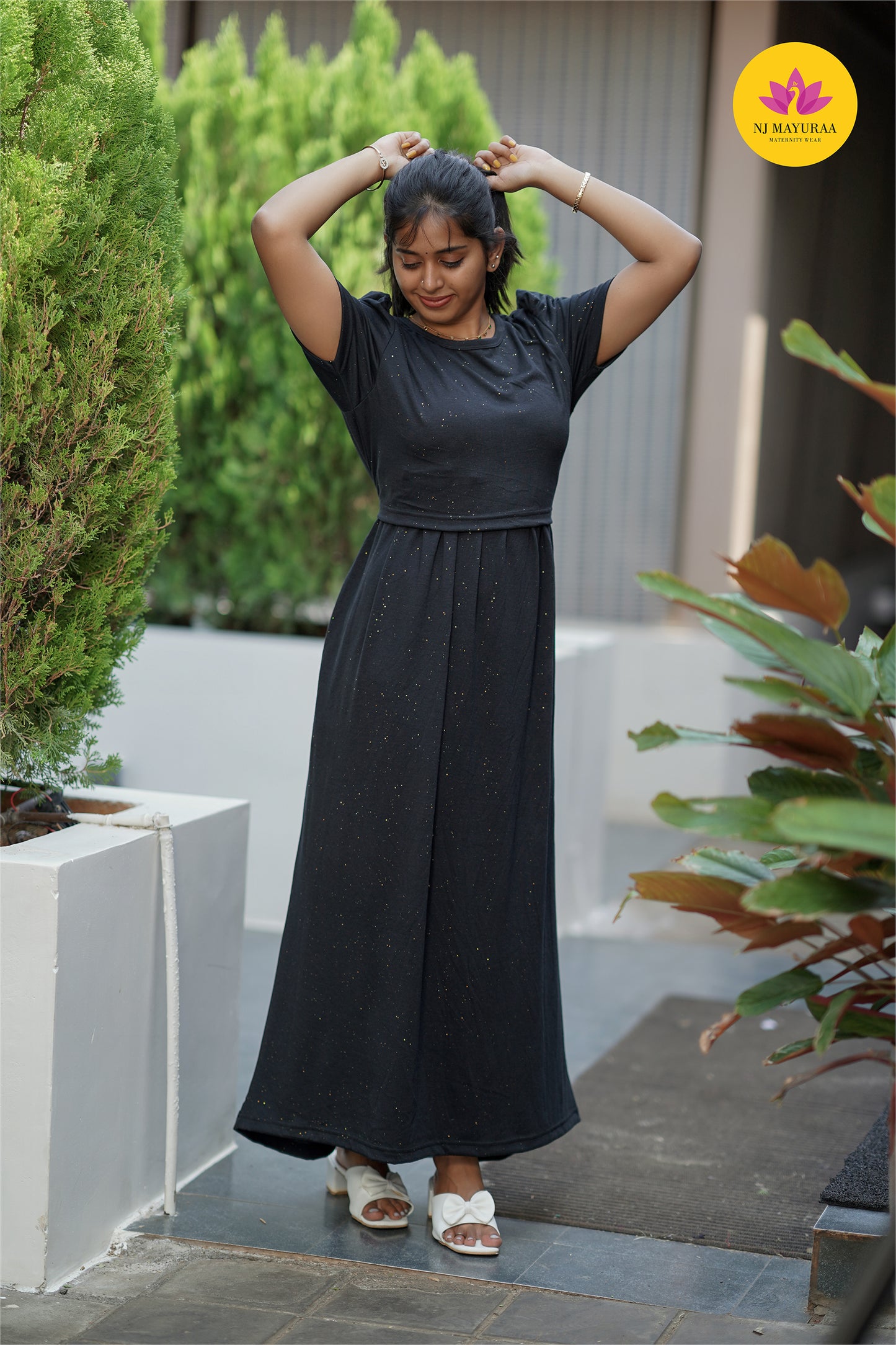 Valli 61 Glitter Fabric gold 🪙 ZIPLESS MATERNITY WEAR PUFF SLEEVE