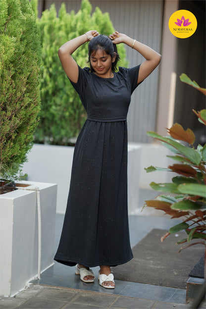 Valli 61 Glitter Fabric gold 🪙 ZIPLESS MATERNITY WEAR PUFF SLEEVE