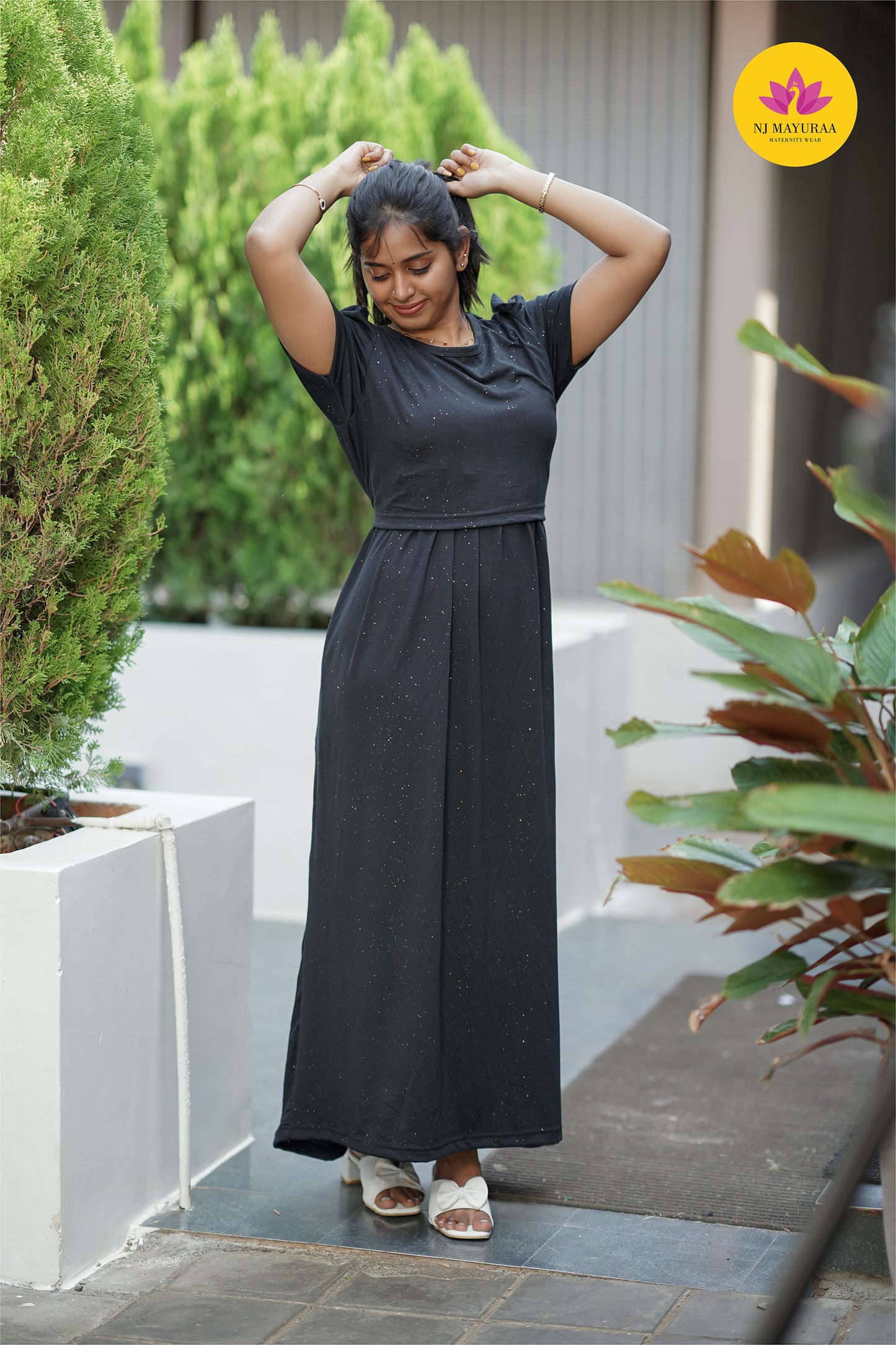 Valli 61 Glitter Fabric gold 🪙 ZIPLESS MATERNITY WEAR PUFF SLEEVE