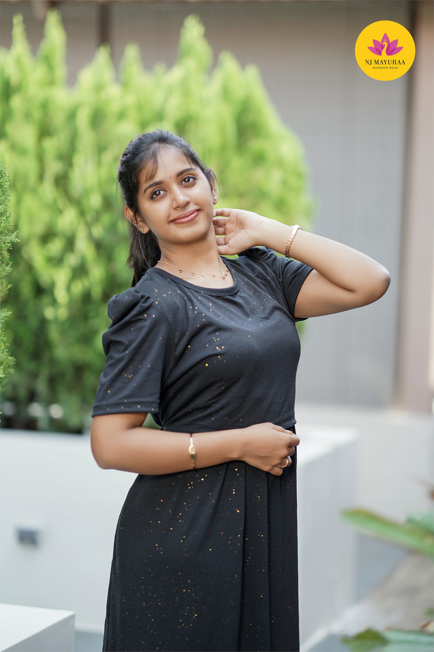 Valli 61 Glitter Fabric gold 🪙 ZIPLESS MATERNITY WEAR PUFF SLEEVE