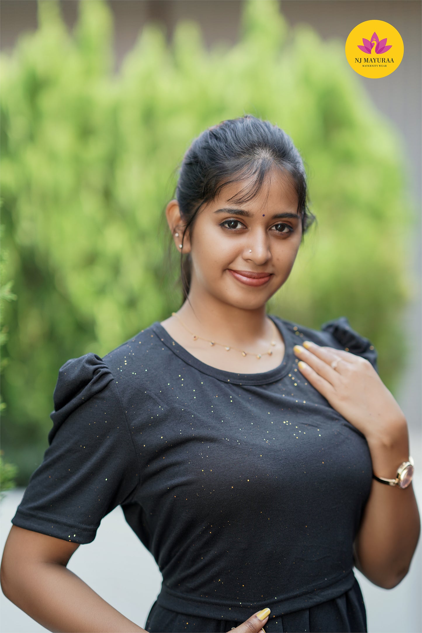 Valli 61 Glitter Fabric gold 🪙 ZIPLESS MATERNITY WEAR PUFF SLEEVE