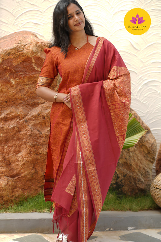 Hansi_07 - KURTI DHUPATTA SET( 2 Side Feeding Zip )