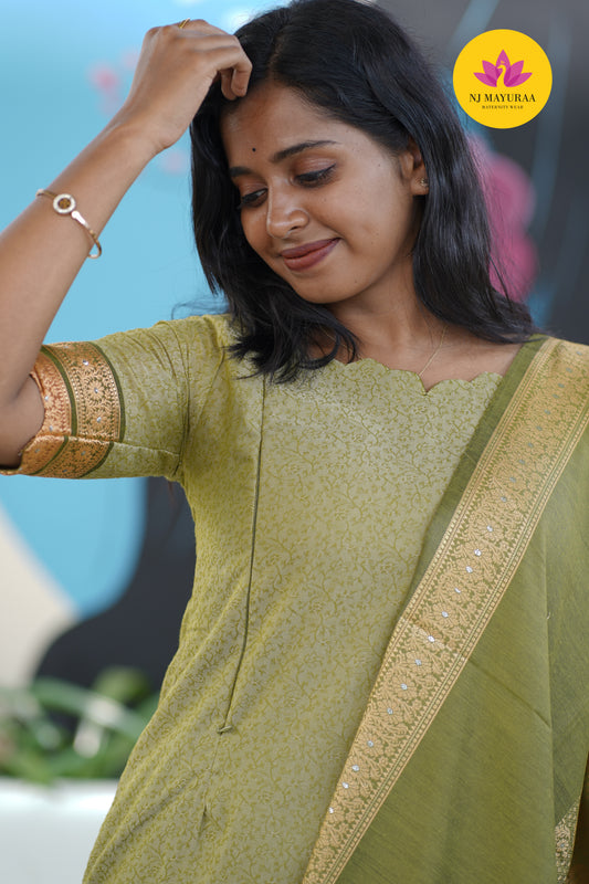 Hansi_09 - KURTI DHUPATTA SET( 2 Side Feeding Zip )