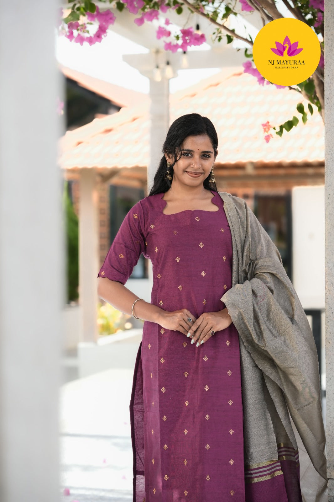 Wine Purple Kurti Set ( 3-Piece Set )