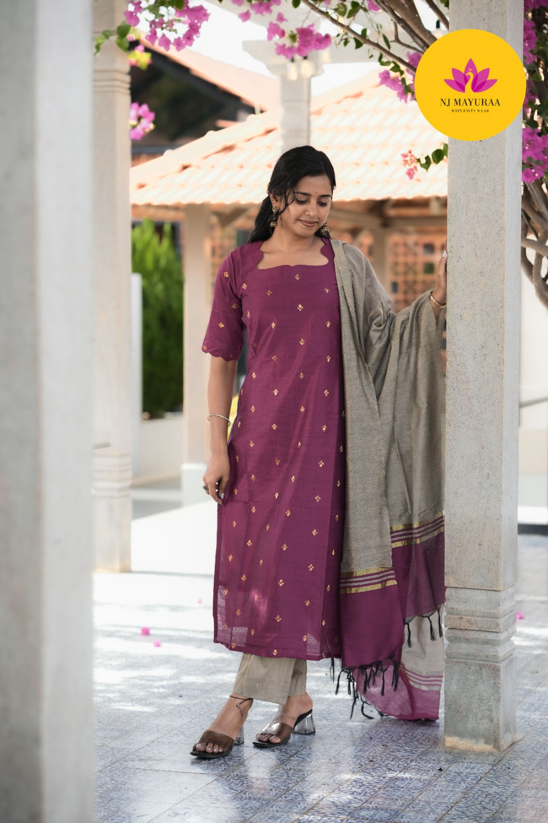 Wine Purple Kurti Set ( 3-Piece Set )
