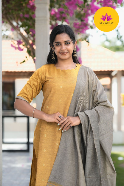 Mustard Yellow Kurti Set ( 3-Piece Set )