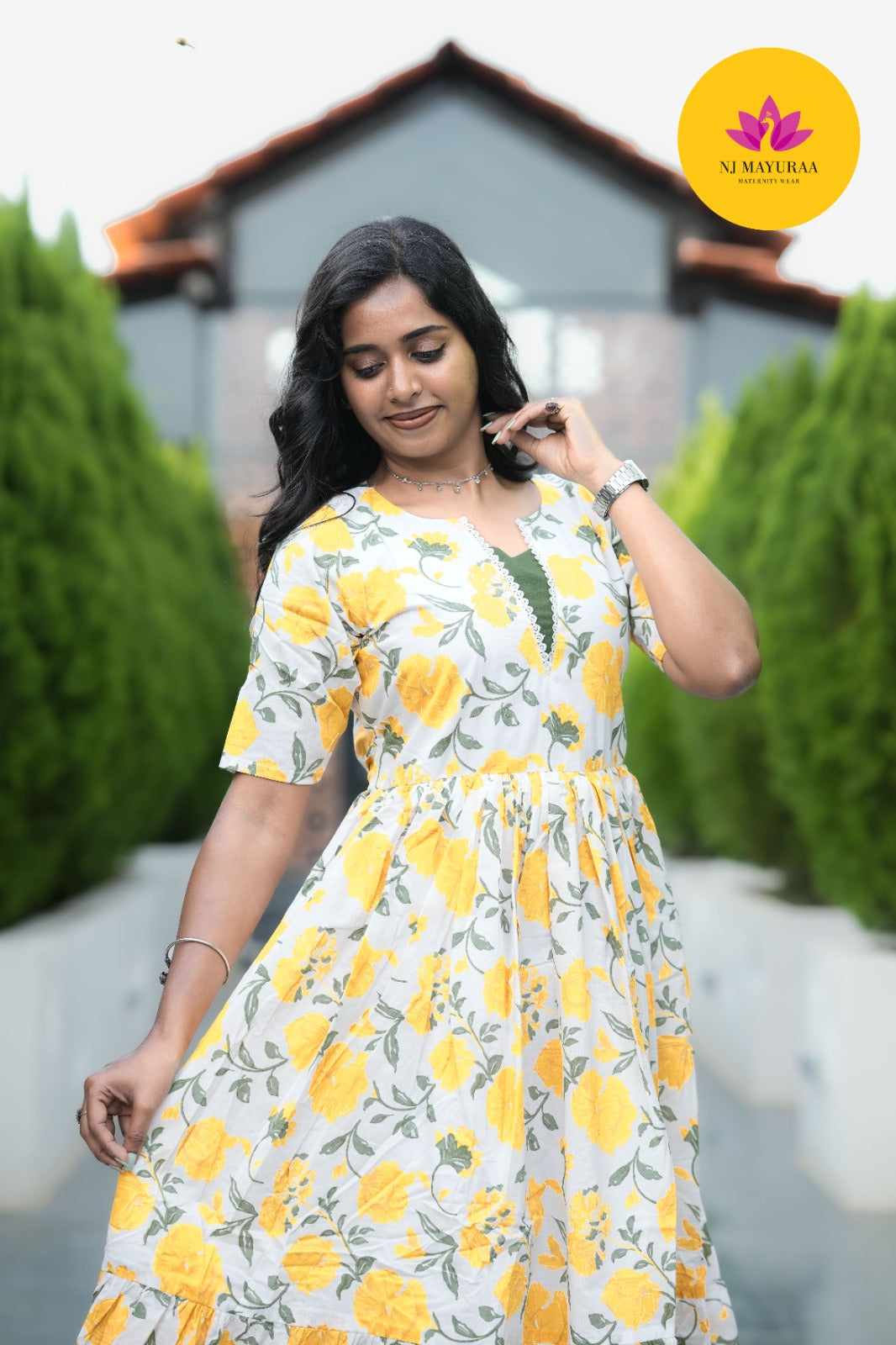 Sunny Yellow Floral Cotton Maxi Gown