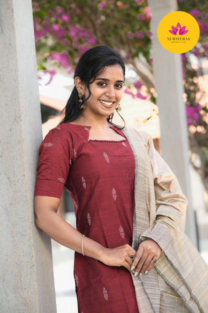 Maroon Kurti Set (3-Piece Set)