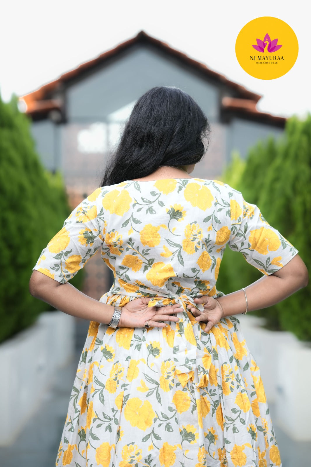 Sunny Yellow Floral Cotton Maxi Gown