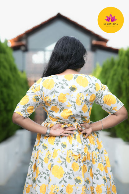 Sunny Yellow Floral Cotton Maxi Gown