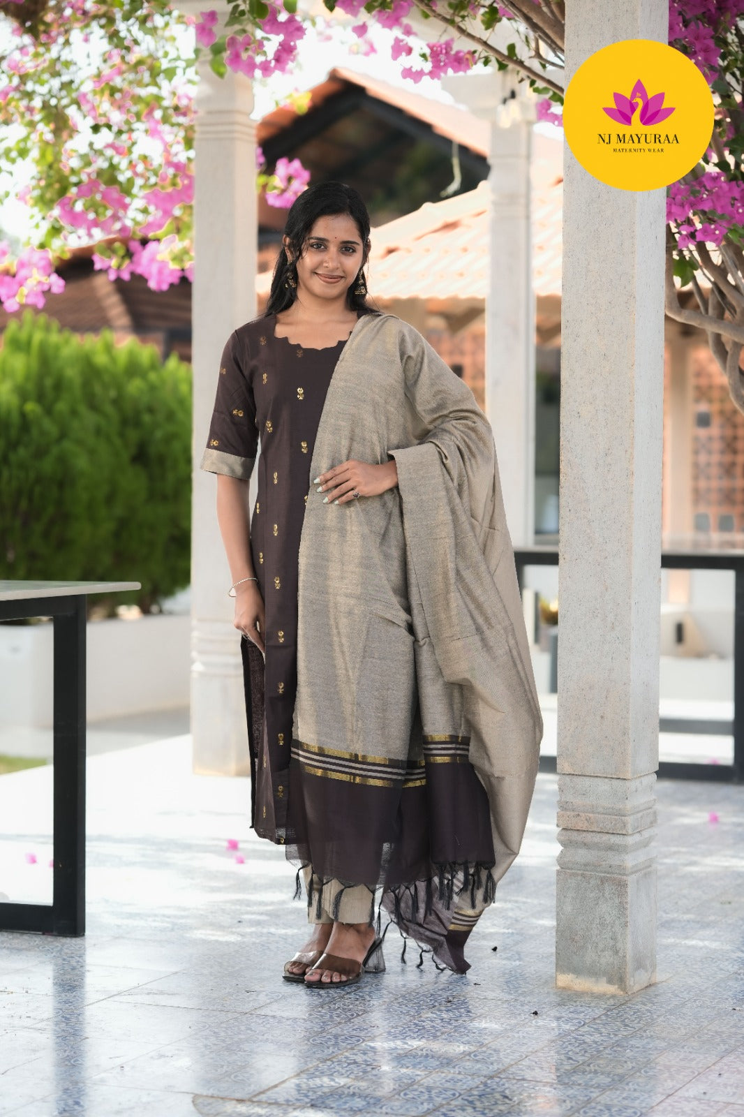 Coffee Brown Kurti Set (3 - piece Set)