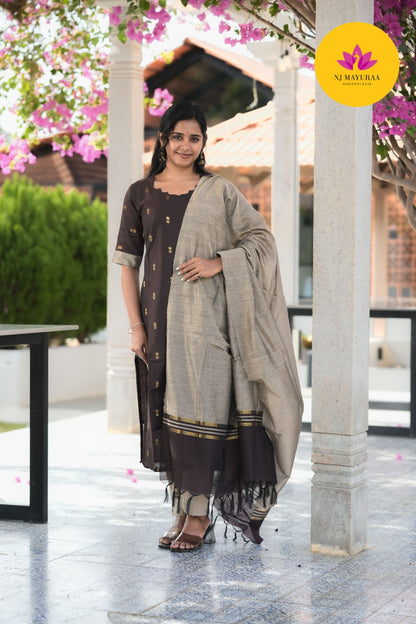 Coffee Brown Kurti Set (3 - piece Set)