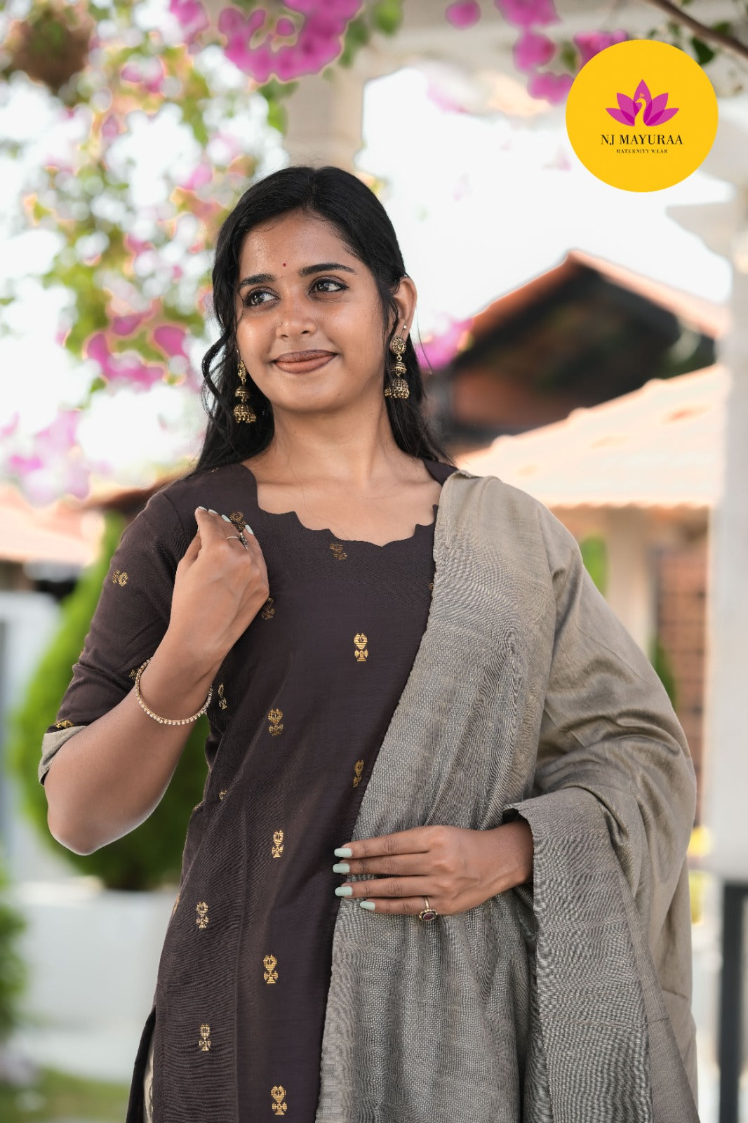 Coffee Brown Kurti Set (3 - piece Set)