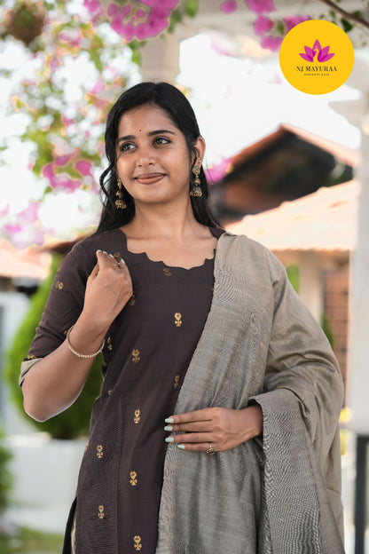 Coffee Brown Kurti Set (3 - piece Set)