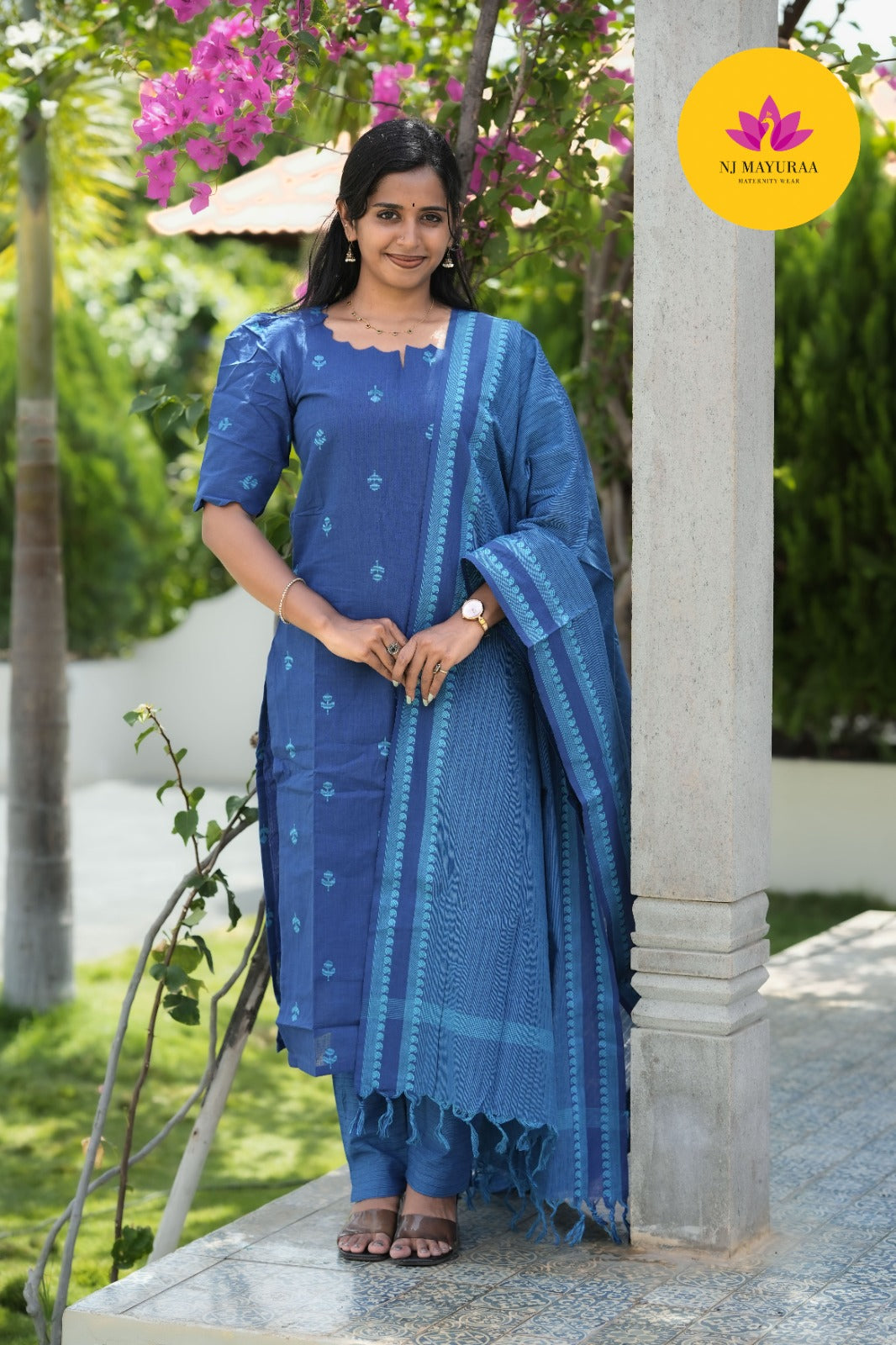 Peacock Blue Cotton Silk (3-Piece Set)