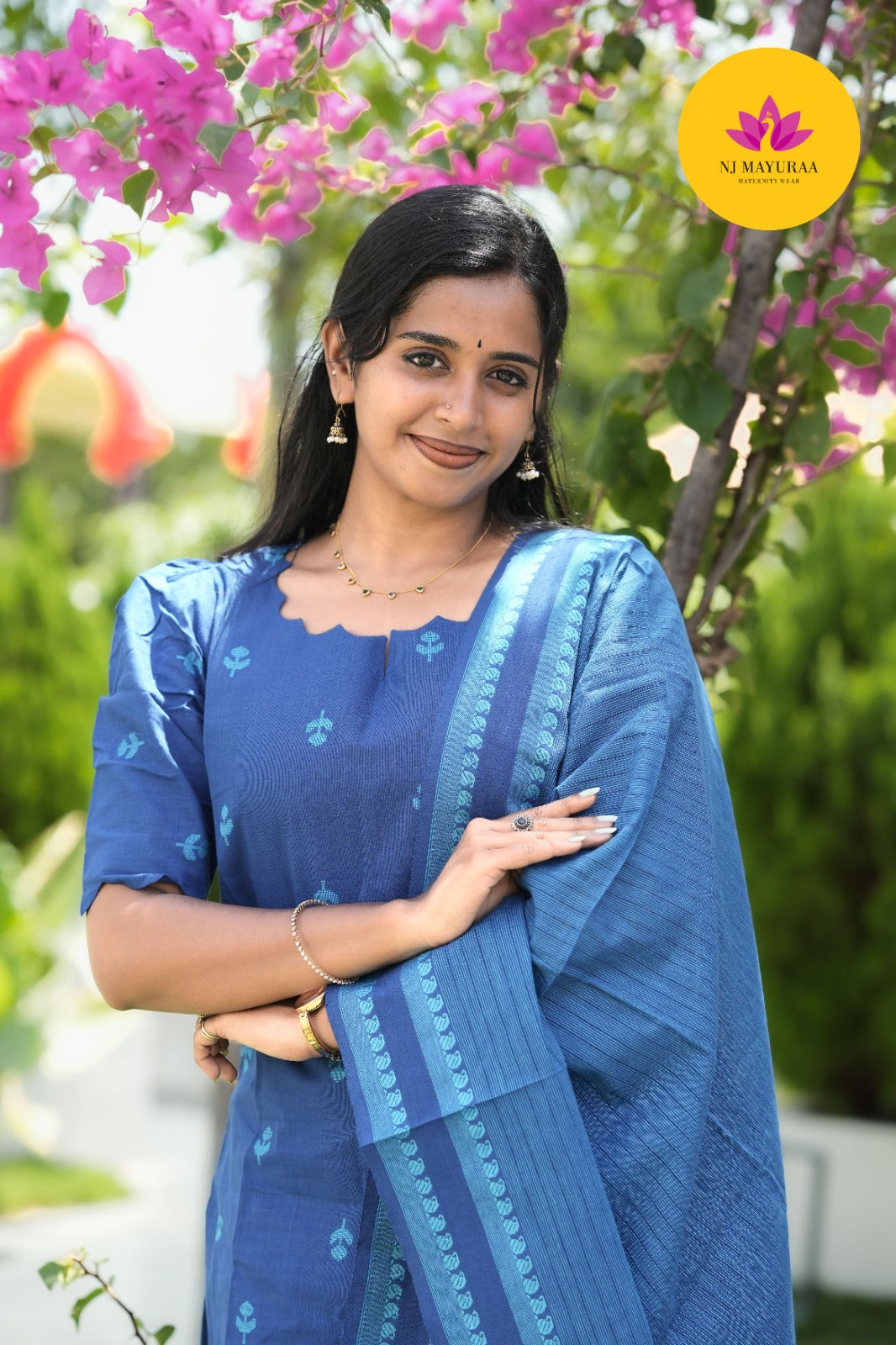 Peacock Blue Cotton Silk (3-Piece Set)