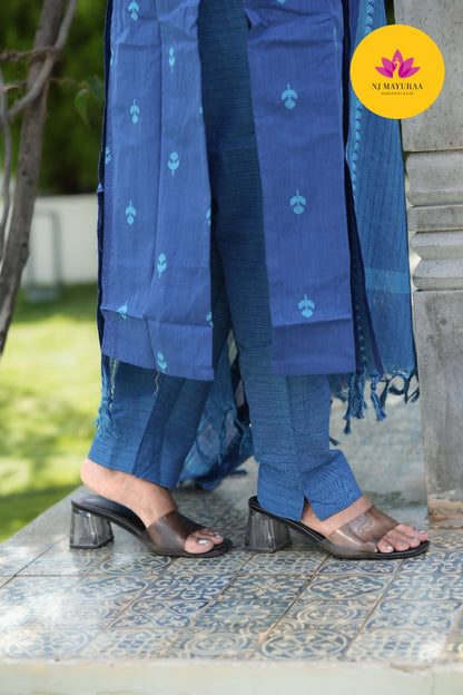 Peacock Blue Cotton Silk (3-Piece Set)