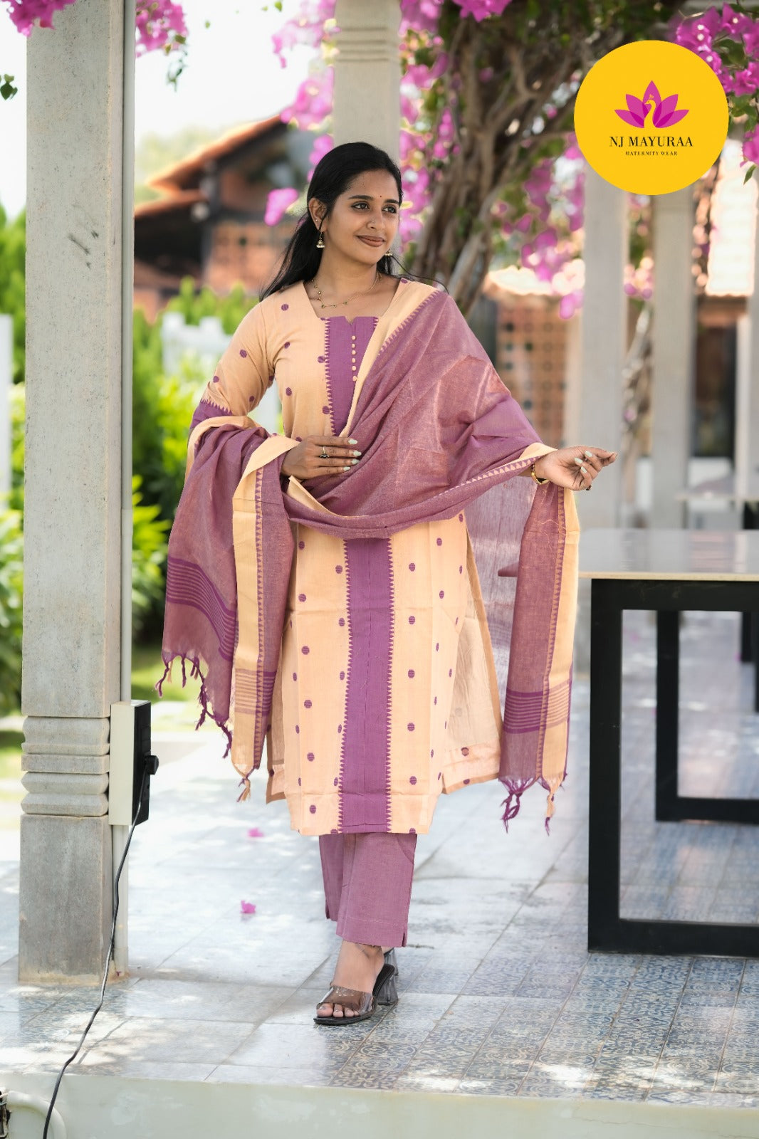 Peach & Mauve Cotton Silk (3-Piece Set)