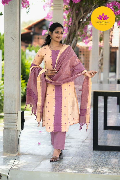 Peach & Mauve Cotton Silk (3-Piece Set)