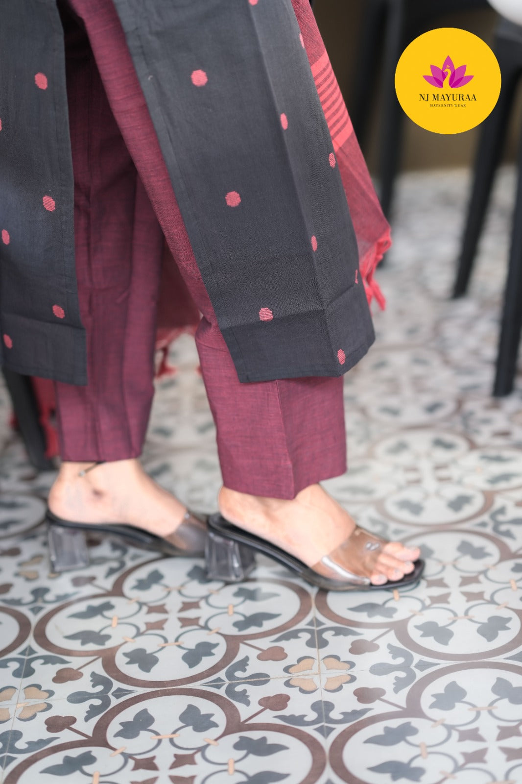 Jet Black & Wine Cotton Silk (3-Piece Set)