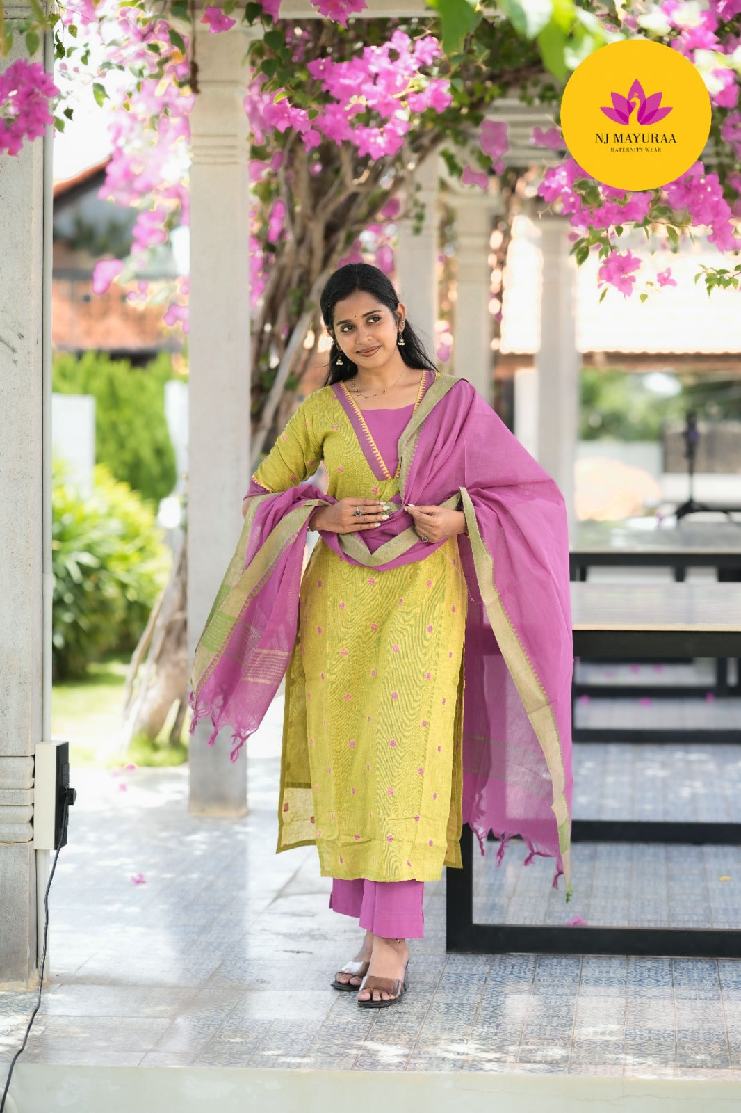 Chartreuse & Onion Pink Cotton Silk (3-Piece Set)