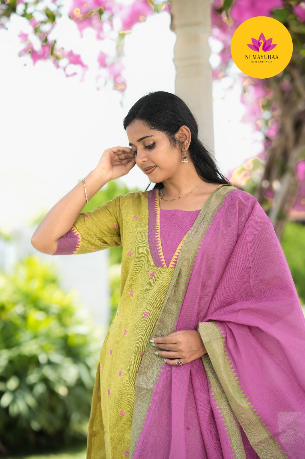 Chartreuse & Onion Pink Cotton Silk (3-Piece Set)