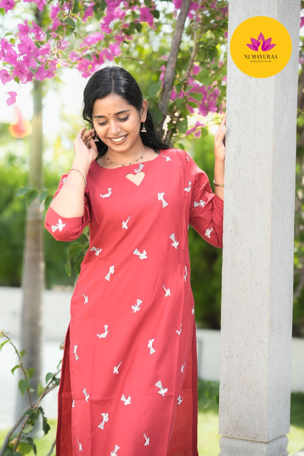 Brick Red Motif Kurti Set (2-Piece Set)