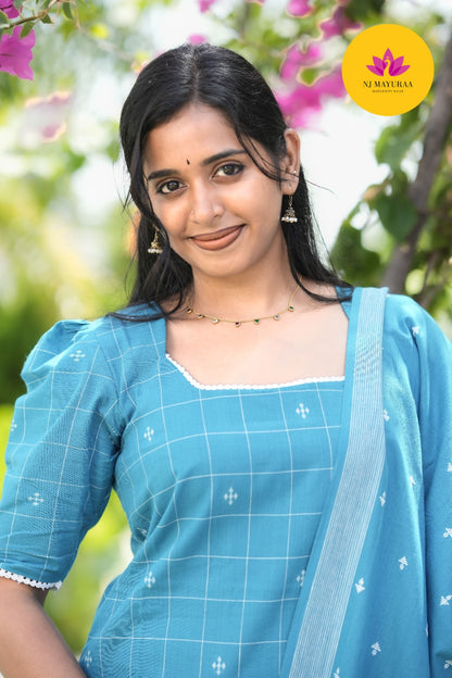 Teal Blue Cotton Silk (3-Piece Set)