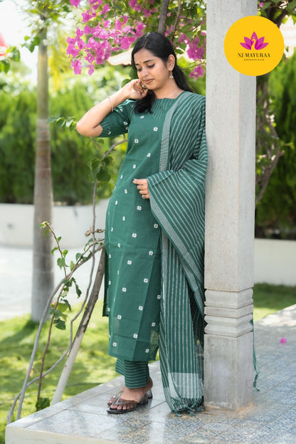 Emerald Green Cotton Silk (3-Piece Set)