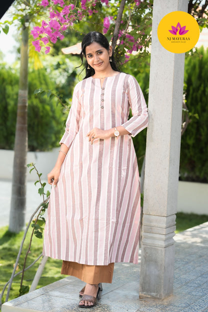 Pastel Pink Striped Kurti Set (2-Piece Set)