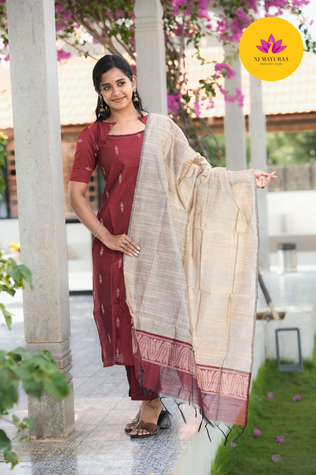 Maroon Kurti Set (3-Piece Set)