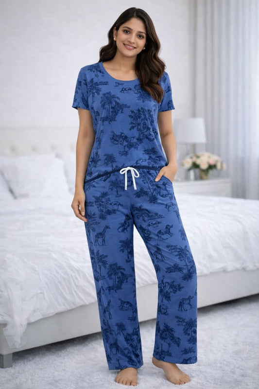 Indigo Blue – Wildlife Print Nightwear Pant Set