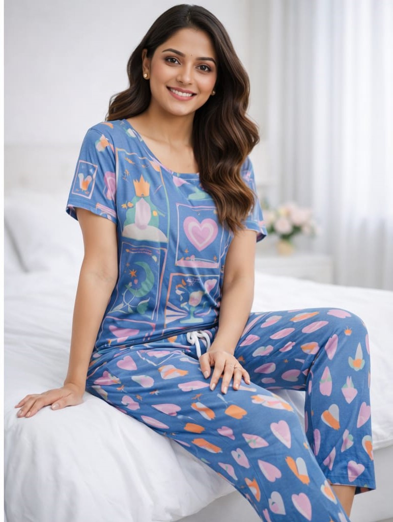Sky Blue - Dreamy Heart Nightwear Pant Set