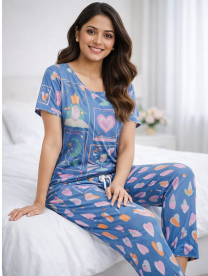 Sky Blue - Dreamy Heart Nightwear Pant Set