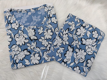 Steel Blue - Floral Print Nightwear Pant Set