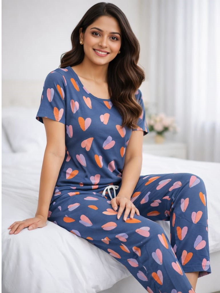 Dark Gray - Heart Print Nightwear Pant Set