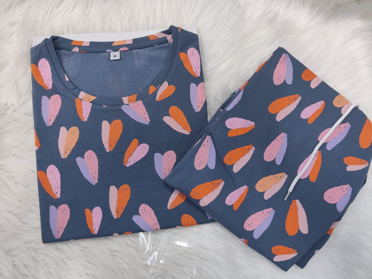 Dark Gray - Heart Print Nightwear Pant Set