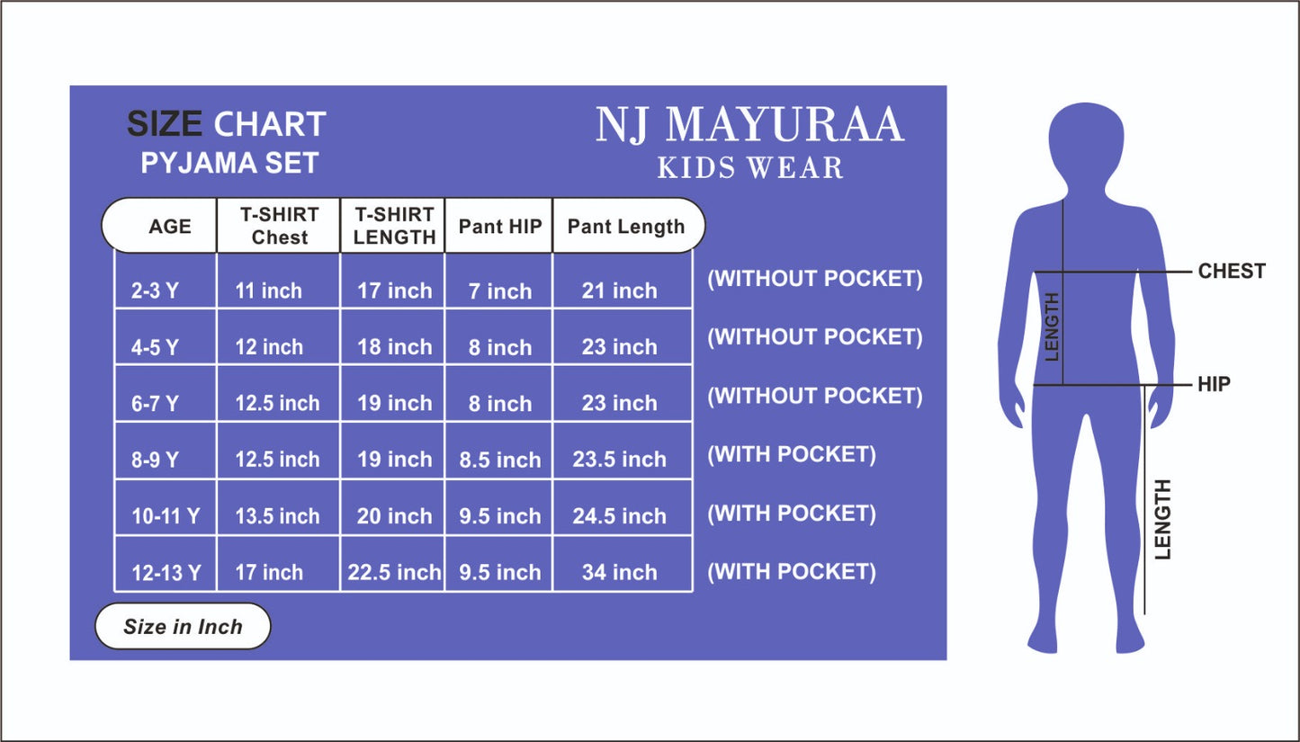 SURABHU 14 - KIDS NIGHTWEAR SET 2/3, 4/5 , 6/7 , 8/9, 10/11, 12/13 YEAR