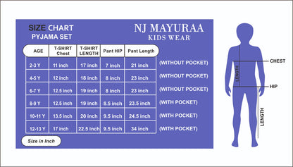 SURABHU 14 - KIDS NIGHTWEAR SET 2/3, 4/5 , 6/7 , 8/9, 10/11, 12/13 YEAR