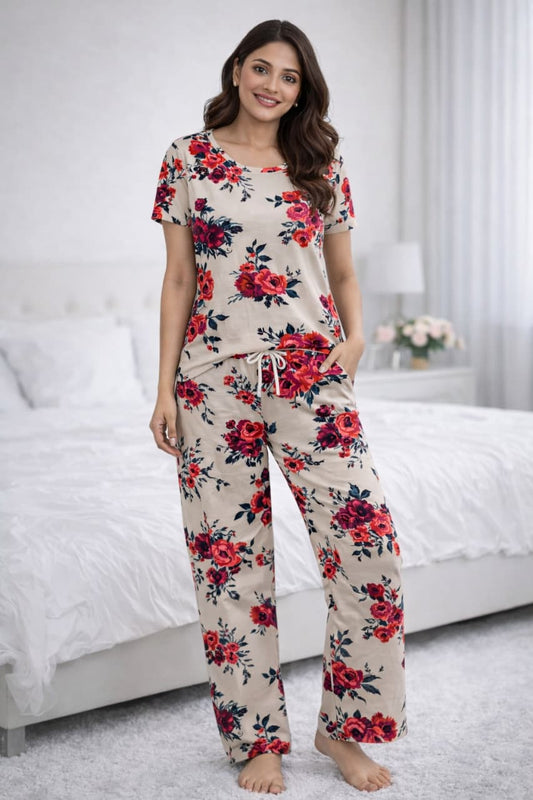 Ivory Garden – Rose Floral Nightwear Pant Set