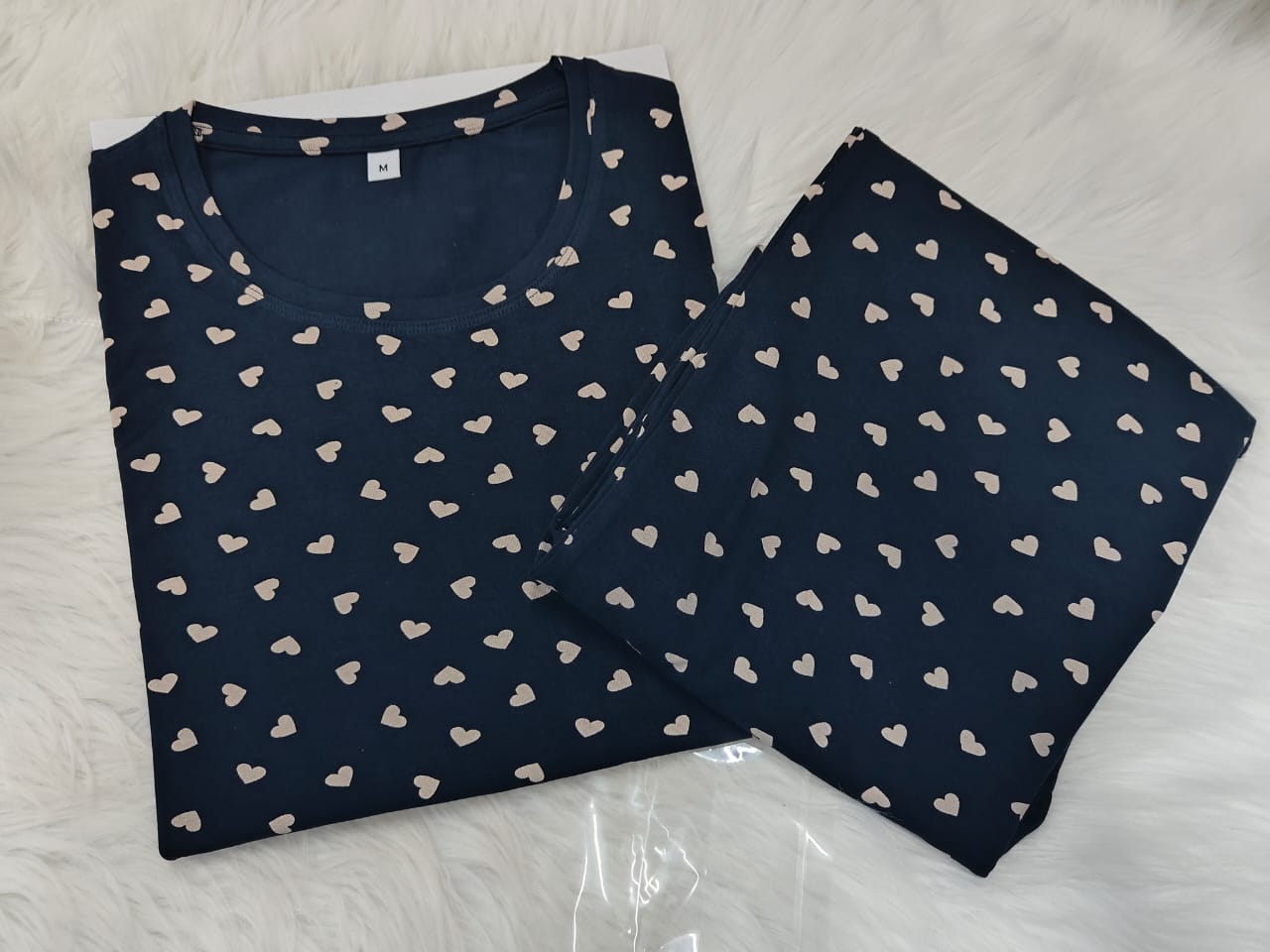 Midnight Blue – Heart Print Nightwear Pant Set