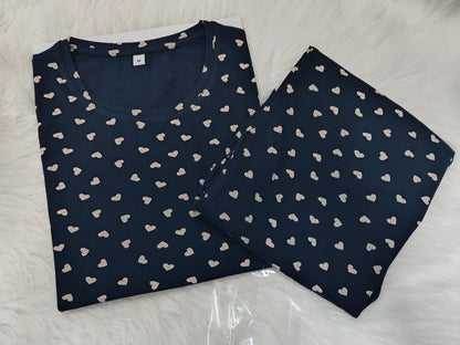 Midnight Blue – Heart Print Nightwear Pant Set