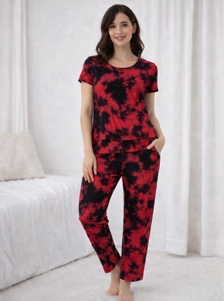 Crimson Black – Tie-Dye Print Nightwear Pant Set